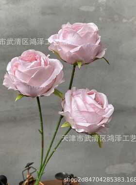 新款直销婚庆仿真3头田园玫瑰 求婚告白玫瑰花束婚礼插花布景紫色