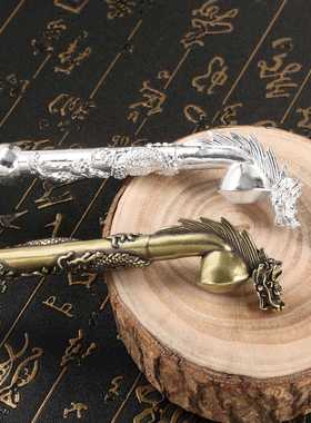 新款直销仿古工艺品烟袋加长黄铜双龙戏珠烟具烟杆镀银烟斗工艺品