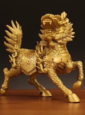 新款直销工厂黄铜麒麟火麒麟工艺品摆件一对客厅家居办公室金属装