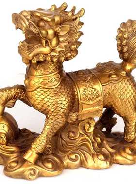 新款直销铜器黄铜工艺品铜麒麟家居装饰品店铺公司办公桌摆件