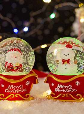 新款直销圣诞老人雪橇彩灯水晶球儿童小雪人生日礼物家居桌面装饰