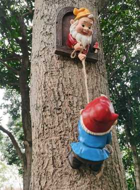 新款直销花园侏儒小矮人攀爬绳树脂工艺品摆件装饰品庭院独立站跨