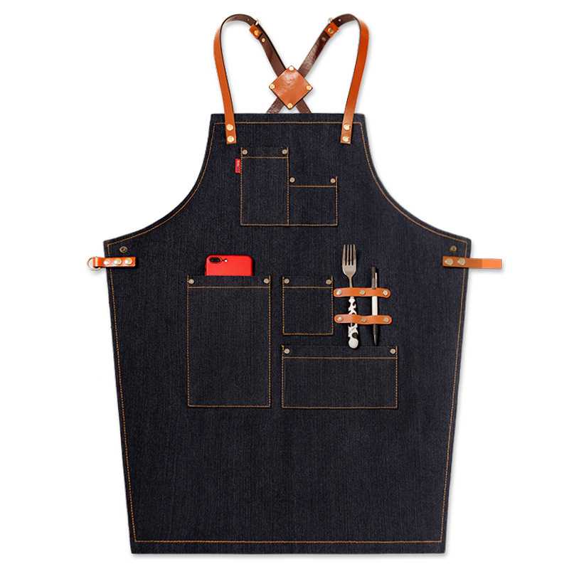 新款直销牛仔围裙厨房做饭咖啡店奶茶美发美甲画画男女工作服儿童 - 图3