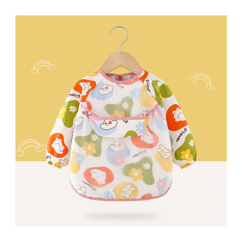 Children's smock spring and autumn pure cotton long-sleeved reverse dressing waterproof baby eating clothes child apron baby bib protective clothing