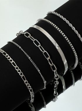欧美跨境波西米亚极简手饰金属费加罗链女式套装多层链条简约手链