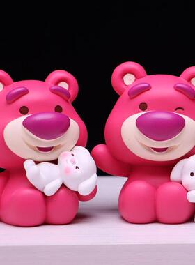 直销新款快乐熊熊摆件树脂创意草莓熊桌面摆件可爱蛋糕汽车小摆件