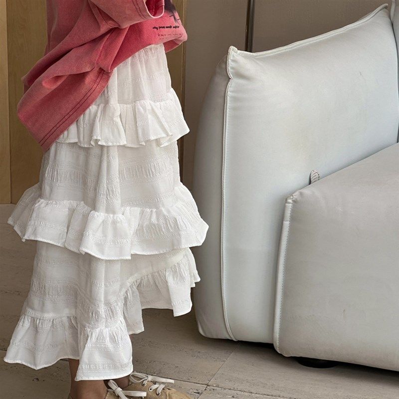 女童半身裙2024夏装新款女孩荷叶边裙子百搭白色儿童公主裙蛋糕裙,淘宝优惠券,粉丝福利购,淘宝优惠卷