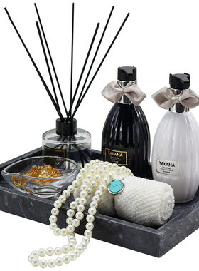 美容院摆件洗手液分装瓶酒店卫生间大理石托盘长方形样板间软饰品