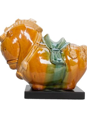 三彩艺唐小马三彩陶瓷马摆件中式客厅电视柜装饰摆设古董工艺品