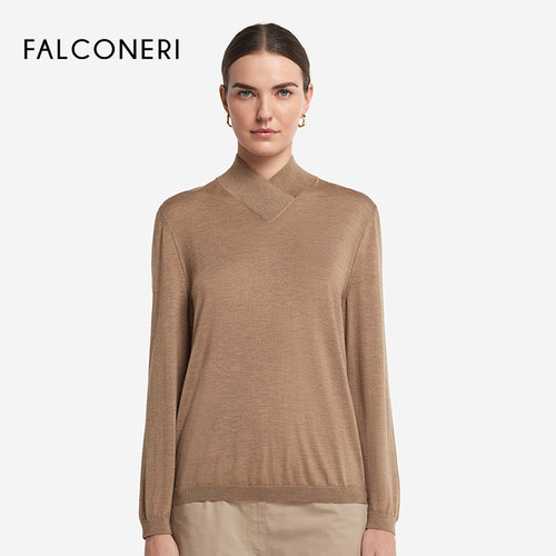 FALCONERI25年新品女士宽松休闲交叉领羊绒针织衫套头毛衣DMLR250 - 图2