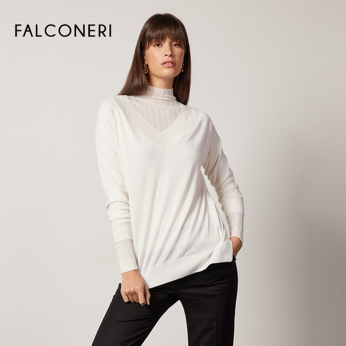 FALCONERI女士时尚宽松休闲四季山羊绒针织衫V领套头毛衣DML250J - 图0