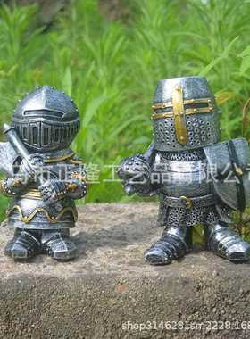 直销新款守卫雕塑花园装饰盔甲骑士侏儒守卫微景观欧式雕塑树脂工