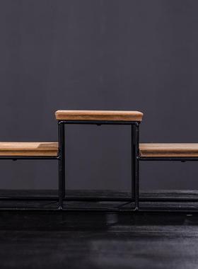 新款直销复古博古架茶几桌面木架子木展示台书房置物架底座铁艺展