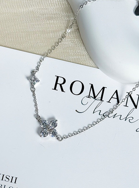 925纯银冰晶四叶草手链女时尚轻奢满钻爆闪森系手串高级感手饰品