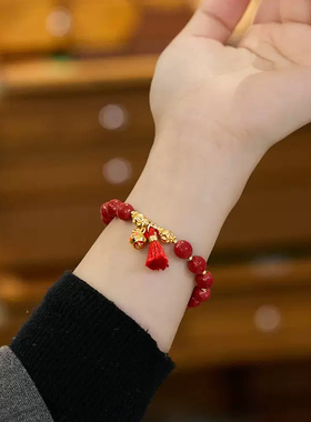 原矿高含量8MM帝王砂手串宝葫芦麦穗古法丝绒高级感朱砂手链女款