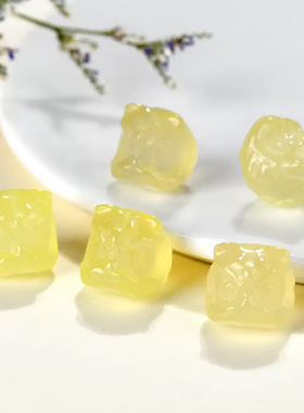 天然柠檬黄水晶醒狮通孔雕刻件diy手工串珠配件手链隔珠配饰品女