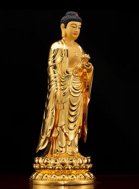 台湾鎏金铜像108厘米阿弥陀佛像站西方三圣佛像客厅家用供奉摆件