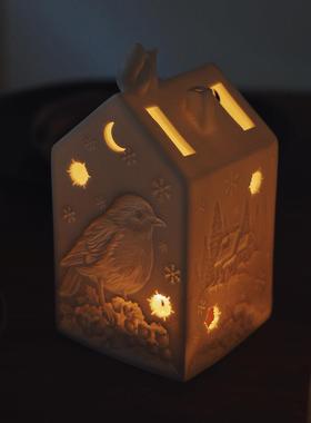 收集时光 梦幻小屋 德单高温白陶房子 北欧浮雕房子摆件氛围烛台