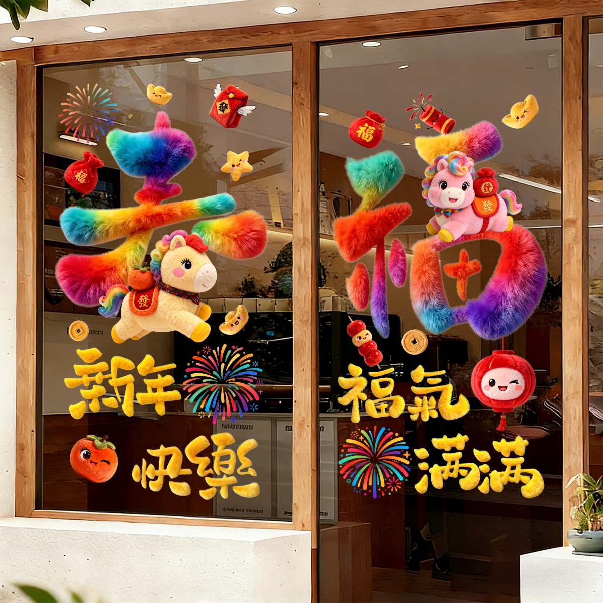 2026新年马年5D立体毛绒静电玻璃春节橱窗贴纸福字窗花过年装饰,淘宝优惠券,粉丝福利购,淘宝优惠卷