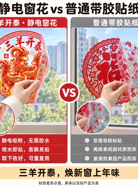 2027新年窗花羊年炫彩果冻静电贴