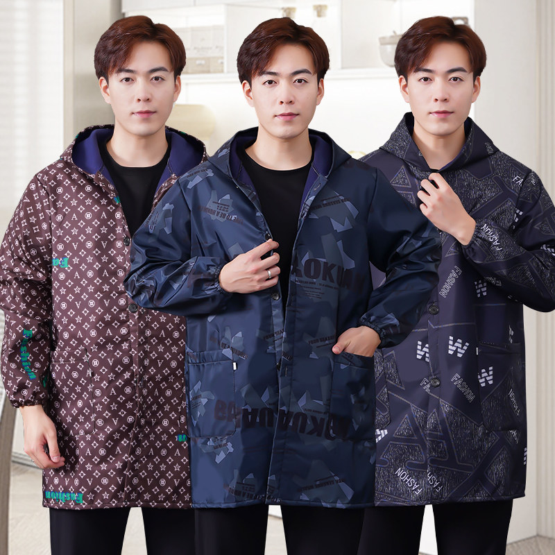 冬男士加绒加厚纽扣时尚秋保暖工作服大人罩衣护衣有袖围裙防水油,淘宝优惠券,粉丝福利购,淘宝优惠卷