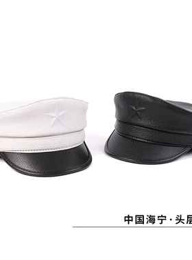 中老年男秋冬季时尚牛皮真皮鸭舌帽韩版潮复古简约英伦贝雷平顶帽