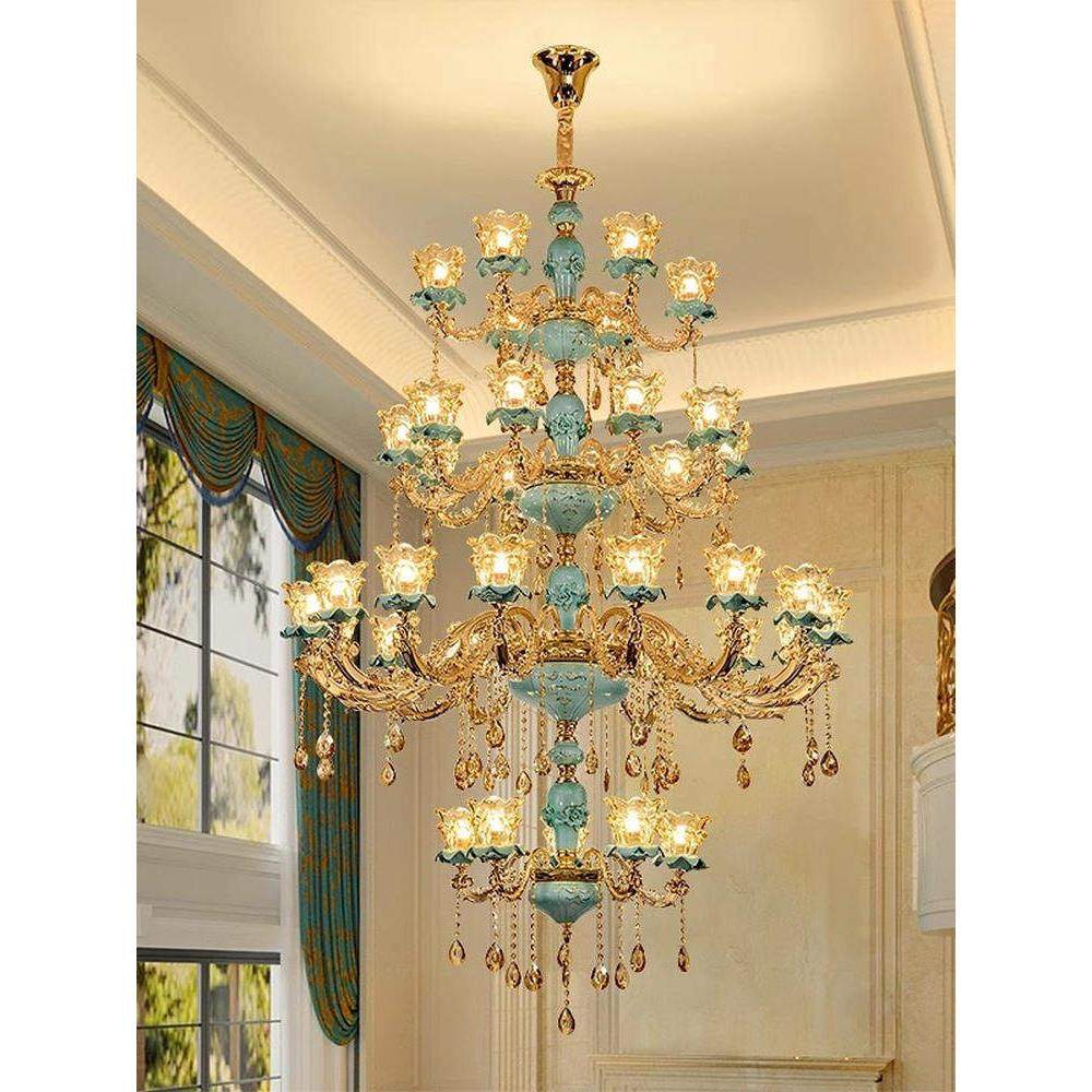 欧式复式楼大吊灯奢华别墅客厅锌合金灯具跃层中空楼梯多层长吊灯,淘宝优惠券,粉丝福利购,淘宝优惠卷