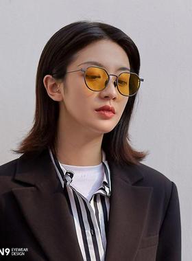 enson9碳纤维超轻夜视偏光太阳镜 时尚圆框墨镜飞行员潮眼镜男女