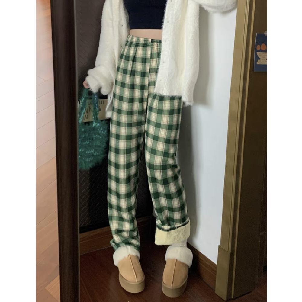 【多色可选】加绒加厚新款羊羔绒格子裤