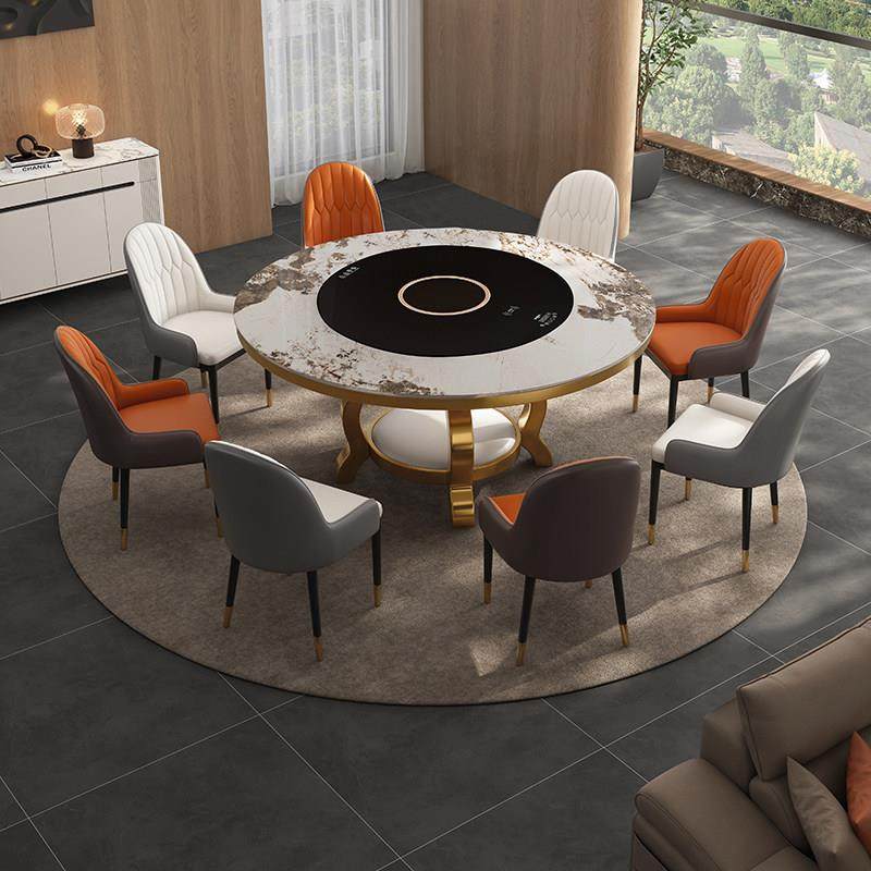 岩板餐桌椅现代多功能圆形简约餐桌内嵌式转盘电磁炉火锅岩板餐桌,淘宝优惠券,粉丝福利购,淘宝优惠卷