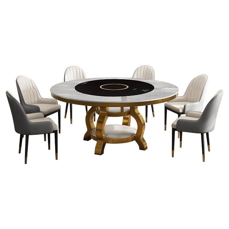 岩板餐桌椅现代多功能圆形简约餐桌内嵌式转盘电磁炉火锅岩板餐桌,淘宝优惠券,粉丝福利购,淘宝优惠卷