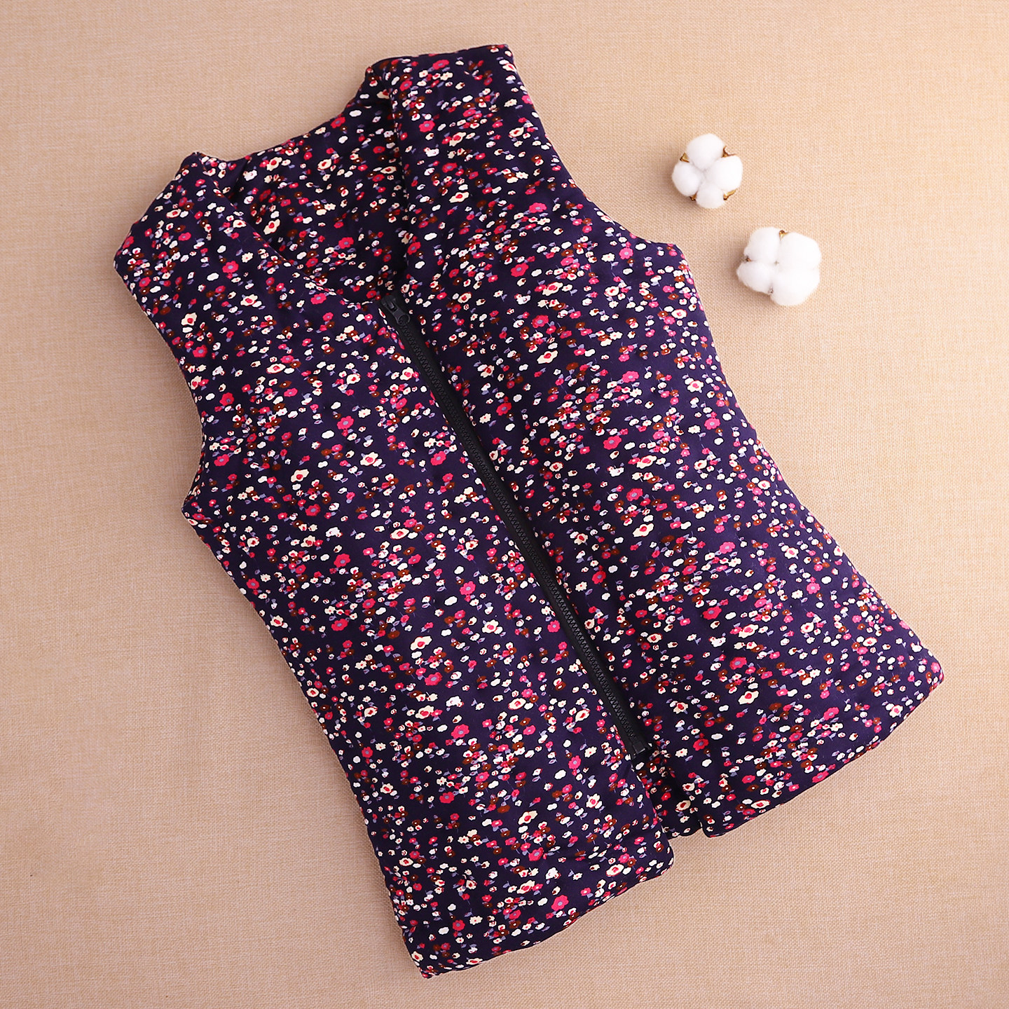 女士手工加厚碎花拉链马甲女无袖修身加厚棉花坎肩百搭背心中老年,淘宝优惠券,粉丝福利购,淘宝优惠卷