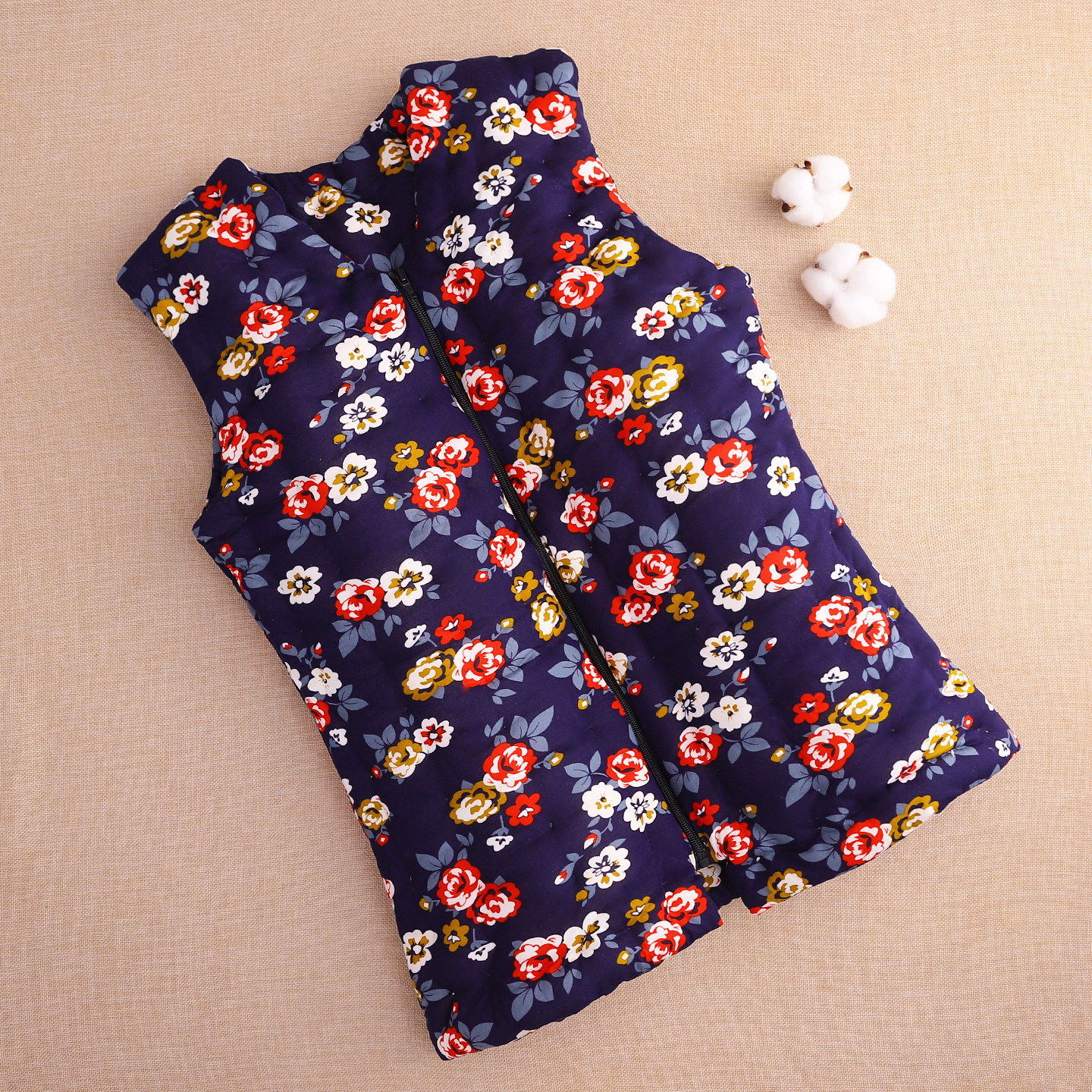 女士手工加厚碎花拉链马甲女无袖修身加厚棉花坎肩百搭背心中老年,淘宝优惠券,粉丝福利购,淘宝优惠卷