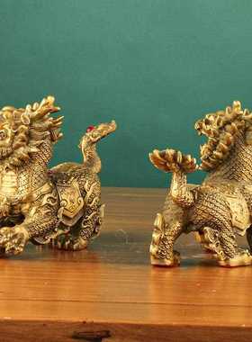 新款直销黄铜祥瑞麒麟一对铜麒麟家居摆件店铺办公室桌面摆设