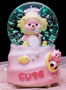 新款直销小海狸水晶球音乐盒萌卡通动物八音盒摆件飘雪发光送孩子