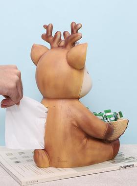 直销新款卡通动物鹿桌上树脂收纳盘纸抽盒创意多功能抽纸盒桌面装