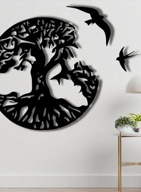 直销新款跨境热销爆款三只鸟生命之树家居室内金属墙壁装饰工艺品