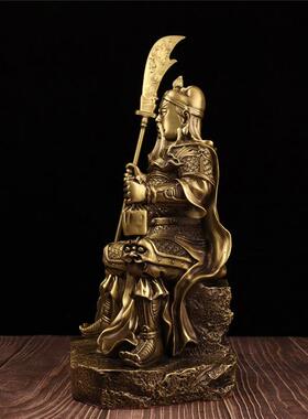 直销新款铜器黄铜坐关公拿印立刀关公摆件工艺品用品