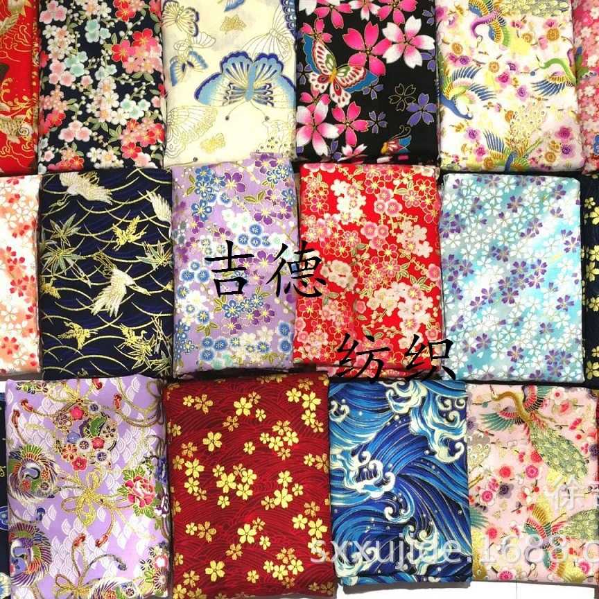 新款直销日式和风烫金棉布 （花朵海浪）和风印花棉布旗袍汉服布 - 图3