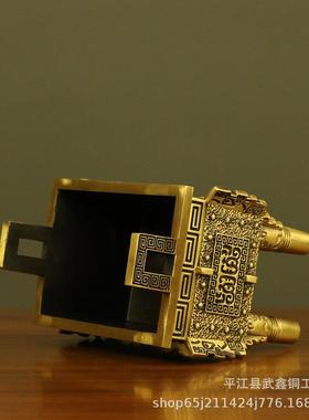 直销新款直销纯铜鼎盛千秋盛鼎四足方鼎办公室公司店铺铜摆件开业