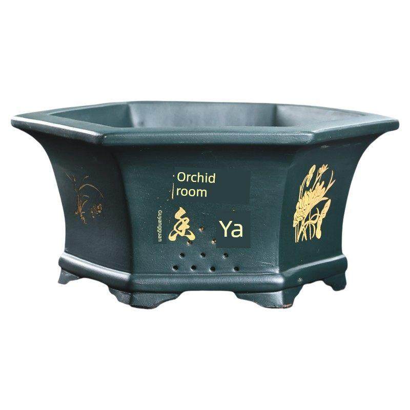 宜兴紫砂盆景壶六方海棠透气性老桩木阳台蔬菜种植工艺品手工陶瓷,淘宝优惠券,粉丝福利购,淘宝优惠卷