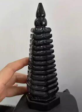 天然黑曜石文昌塔摆件 中式风格创意摆设客厅书房装饰
