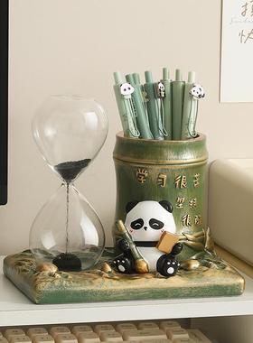 可爱熊猫笔筒摆件学习很苦坚持很酷学生桌面上岸励志装饰生日礼物