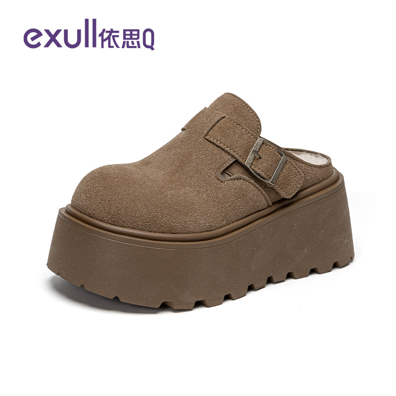 依思q厚底勃肯鞋女棉拖2026增高复古毛毛外穿加绒保暖包头半拖鞋,淘宝优惠券,粉丝福利购,淘宝优惠卷