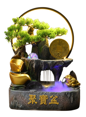 聚宝盆玄关d客厅电视柜风水轮装饰品办公室桌面招财流水摆件循环