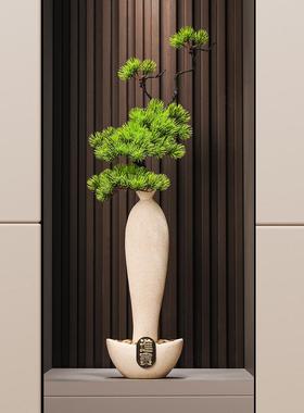 入门玄关陶瓷花瓶摆件迎客松壁龛细长竖高款客厅高级感家居装饰品