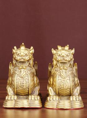 全黄铜财福貔貅摆件一桶金钱袋皮丘客厅店铺家居办公室送财装饰品