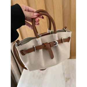 UR帆布饺子包 托特一字带斜挎包法式手提袋通勤小拎包2025新品