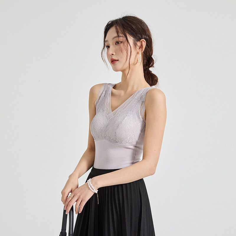 【雅家】撤标撤柜！2025秋冬女优可丝德绒花边带胸垫保暖背心内衣,淘宝优惠券,粉丝福利购,淘宝优惠卷