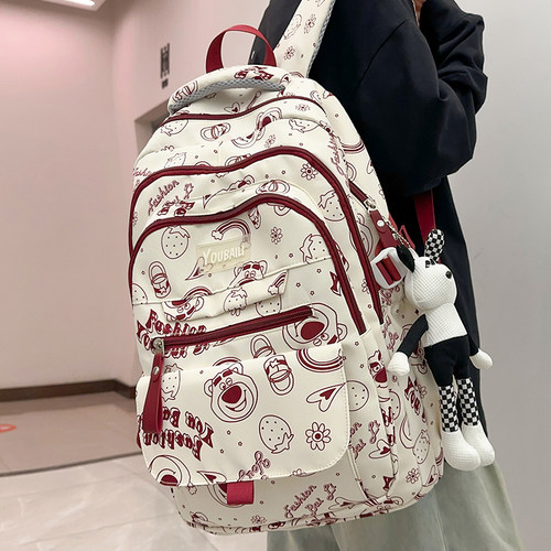 书包女初中生小学生大容量草莓熊2024新款高中大学生旅行轻便背包 - 图0